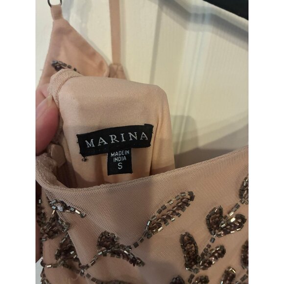 Marina Blush Embellished Gown With Sequins & Beading Floor Length Sleeveless V-N - Picture 8 of 8